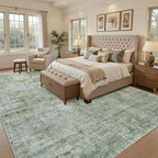 Soalmost Abstract Rug 8x12 Large Living Room Area Rugs Washable Green/Ivory | - Image 3