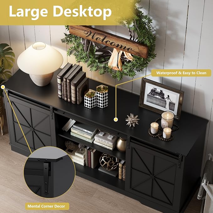 Farmhouse TV Stand for 65/60/55 Inch Tvs, Rustic Entertainment Center - Image 5