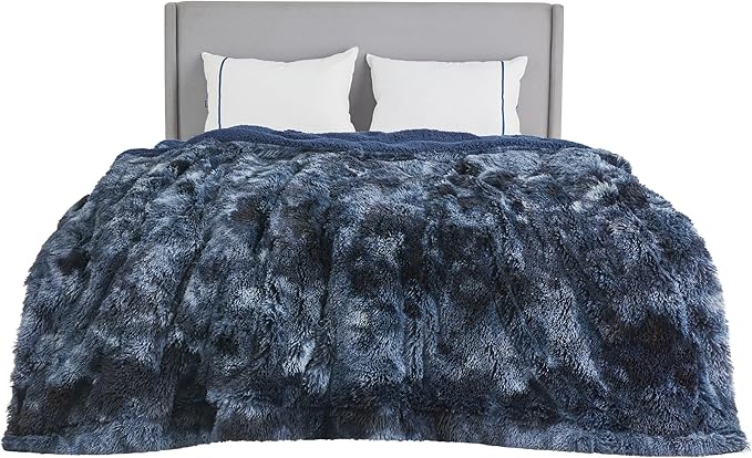 Bedsure GentleSoft Fluffy Tie Dye Navy Blue Blankets Queen Size by Unknown