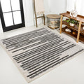 JONATHAN Y Khalil Modern Berber Stripe Cream/Black 8x8 Square Indoor Area Rug by JONATHANY