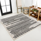 JONATHAN Y Khalil Modern Berber Stripe Cream/Black 3x3 Square Indoor Area Rug by JONATHANY