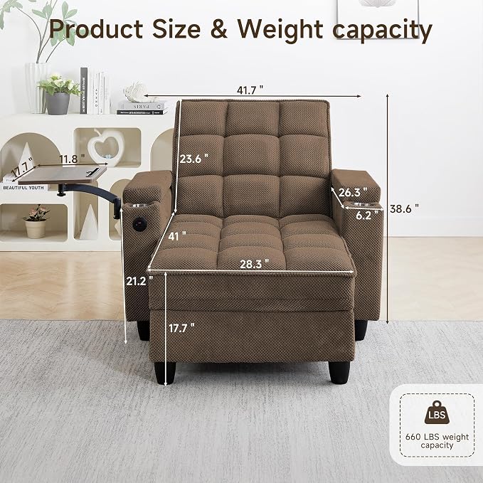 oaaktu Single Modern Comfy Upholstered Chaise Lounge Sofa Chair - Image 2