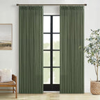 84 Inch Linen Pleated Dark Olive Green Light Filtering Country Curtains 50W | by Twodrapes