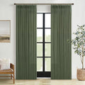 Pinch Pleat Linen Olive Green Semi Sheer Curtains 105 Inch Long | Pleated Thick by Twodrapes