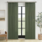 Dark Green Semi Sheer Privacy Linen Pinch Pleated Curtains 108 Inch Long | by Twodrapes