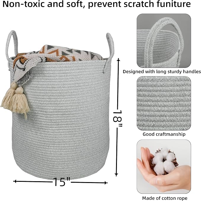 XUANGUO Cotton Rope Laundry Basket Hamper - Image 2