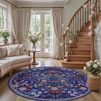 PLHXFR Round Area Rug Living Room: 6 ft Floral Washable Soft Carpet Blue | - Image 2