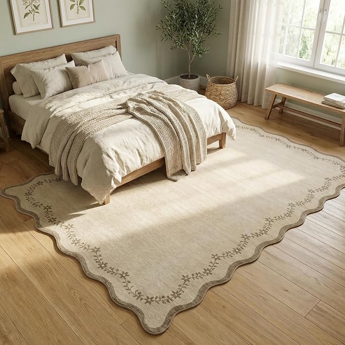 GarveeHome 5x7 Scalloped Area Rug Jute Washable Bedroom Living Room Rug | Soft - Image 2