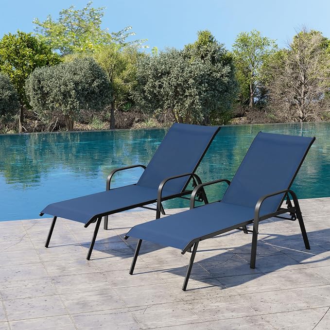 Crestlive Products Outdoor Chaise Lounge Chair, 5-Position Pool Lounge Chairs by CrestliveProducts