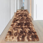Super Soft Fluffy Living Room Area Rug 3x10 ft Tie-Dyed Brown Shaggy Furry - Image 3