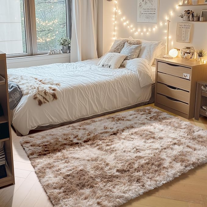 Area Rugs for Bedroom Living Room, Fluffy Tie-Dye Beige 4x6 Indoor Bedside - Image 4