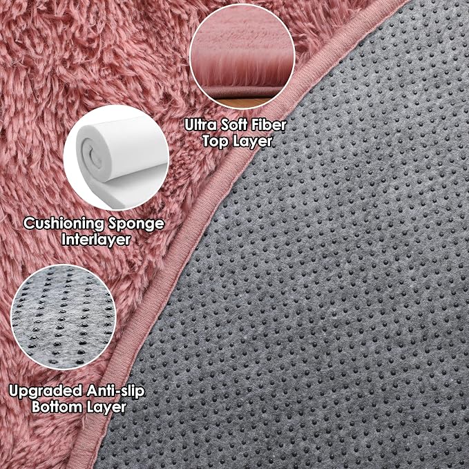 Blush Round Area Rugs 5ft, Soft Bedroom Circle Rug Mats - Image 9