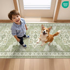 Runner Rug 2x8 Runners for Hallways Washable Rugs, Light Green | Vintage - Image 9