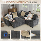 Hanherry Sectional Couch with Pull Out Sofa Bed, Chenille Sleeper Sofa with 2 - Image 4
