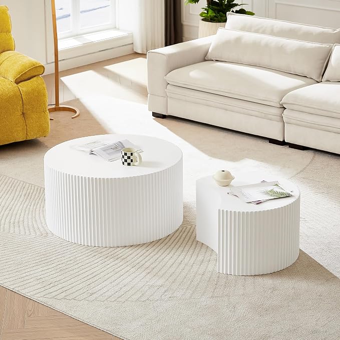 55.12'' White Round Nesting Coffee Table Set of 2, Modern Side End Table - Image 6