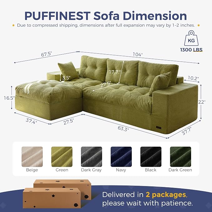 MAXYOYO 104" L Shaped Modular Sectional Sofa - Image 2