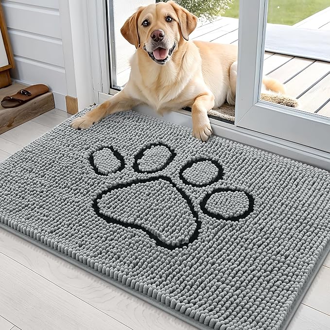 OLANLY Dog Door Mat for Muddy Paws 36x24, Paw Print Design Chenille Mud Mat | by OLANLY