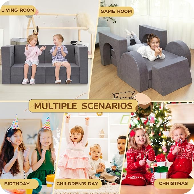 Fvkind 10 Pcs Modular Kids Play Couch, Convertible Sectional Toddler Sofa - Image 7