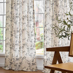 Extra Long Black Vintage Floral Linen Curtains Farmhouse 2 Panels | Elisa Series - Image 7
