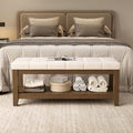 ABHENG Solid Rubber Wood Shoe Bench, Soft Chenille Material Upholstered Seat by Liveinacomfortablehome