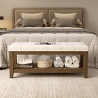 ABHENG Solid Rubber Wood Shoe Bench, Soft Chenille Material Upholstered Seat by Liveinacomfortablehome