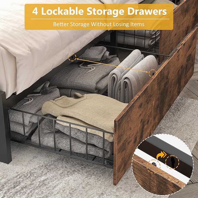 Lifezone Full Bed Frame with 2-Tier Storage Headboard, Metal Platform Bed Frame - Image 6
