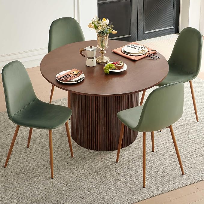 Dining Table Set for 4, Mid Century Modern 47 Inch Wooden Round Dining Table Set - Image 8