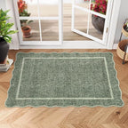GarveeHome Scalloped Small Area Rug 2x3 Entryway Mat Non Slip Greyish Green | - Image 2