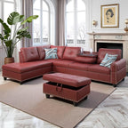 97.5" Red L Shaped Couch Set Leather, Modular Sectional Couches - Image 8
