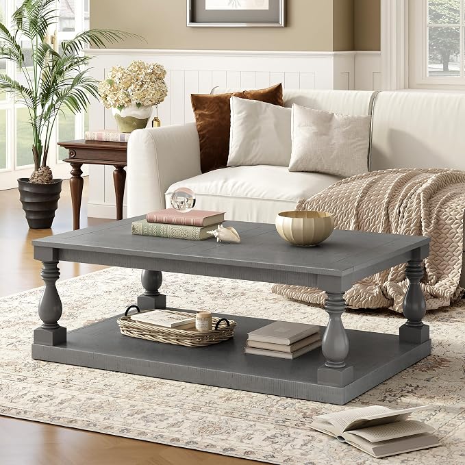 Merax Vintage Coffee Table Featuring Artistic Vase Column Legs and Luxurious by Merax