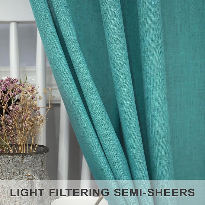 Pitalk Light Filtering Teal Sheer Curtains 108 Inches Long 2 Panels Set - Image 4