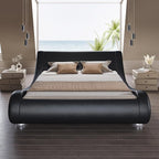 SHA CERLIN Queen Size Upholstered Bed Frame, Deluxe Low Profile Sleigh Bed - Image 3