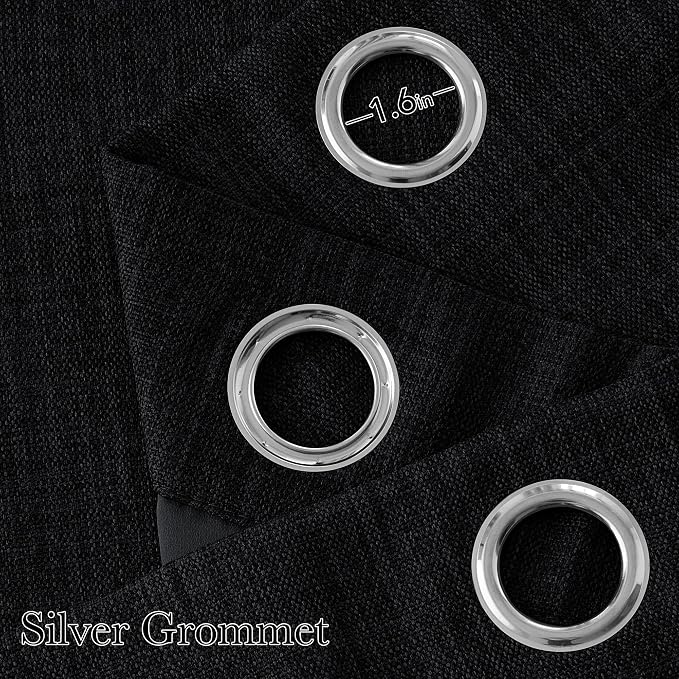 NICETOWN Faux Linen Black Blackout Curtains 84 inches Long - Image 2