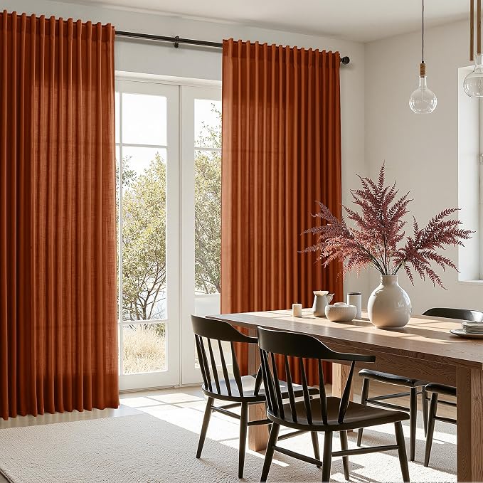 Extra Wide Terracotta Curtains for Living Room 96 Inches Long Back Tab and Rod - Image 7