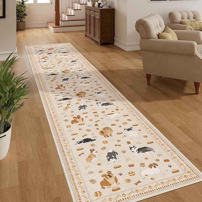 DUKINO 2x10 Kitchen Runner Rug, Washable Dog Rug Soft Non Slip Beige Yellow | by DUKINO