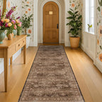 Brown Earthy Boho Washable 3x10 Extra Long Hallway Runner Rug, Waterproof Large by HazoHaus