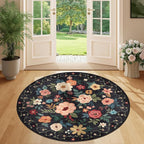 DUKINO 4ft Round Rug, Floral Washable Small Round Area Rug Non Slip, Low Pile - Image 3