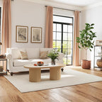 Oval Fluted Coffee Table, Farmhouse Wood Coffee Table Mid Century Modern Center - Image 3