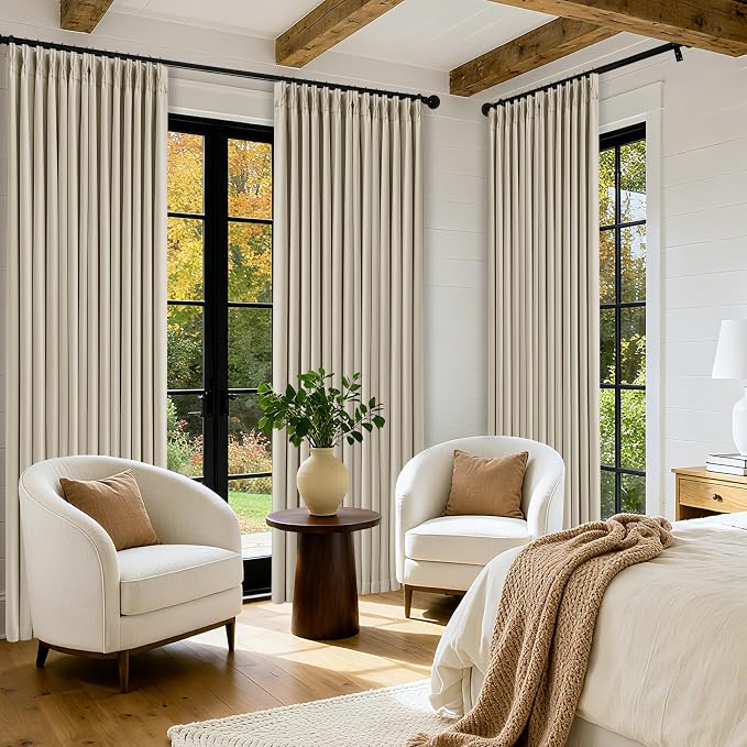 Extra Long Blackout Pleated 126 Inch Curtains Floor Ceiling Oatmeal Beige | - Image 9