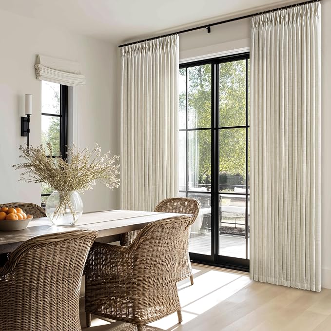 Farmhouse Linen Semi Sheer Pinch Pleated Curtains Warm Ivory 90 Inches Long | - Image 7
