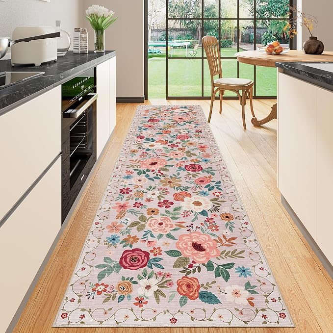 DUKINO 2.6x10 Runner Rug for Hallway, Washable Kitchen Rugs Non Slip, Low Pile by DUKINO