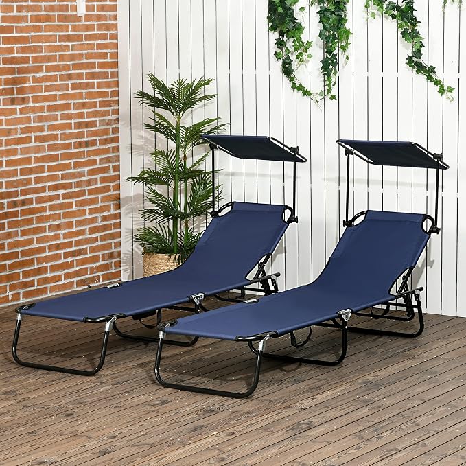 Outsunny Folding Chaise Lounge Pool Lounge Chairs Set of 2, Outdoor Sun Tanning - Image 2