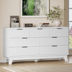 BORNOON 57" Long Dresser for Bedroom, 7-Drawer Fluted Chest, Wide Wood Storage by BORNOON