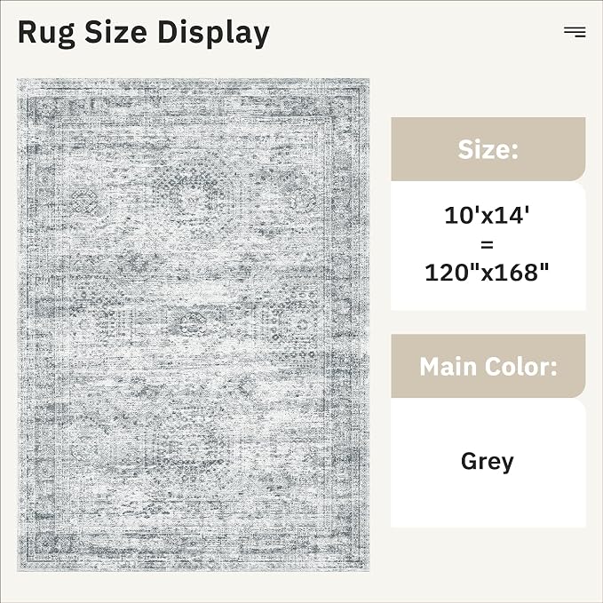 Soalmost 10x14 Area Rugs for Living Room Washable Rug Non-Slip Grey | Large - Image 5