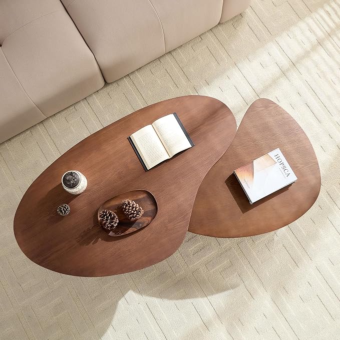Nesting Coffee Table Set of 2, Irregular Shape Center Table 2-Piece Modern Side - Image 3