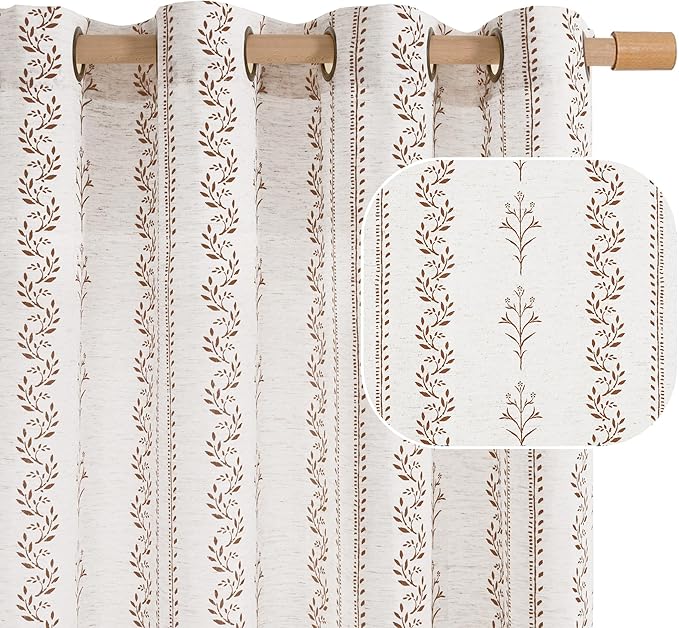 BGment Short Brown Boho Curtains Leaf Floral Print Cottage Core Botanical by BGment
