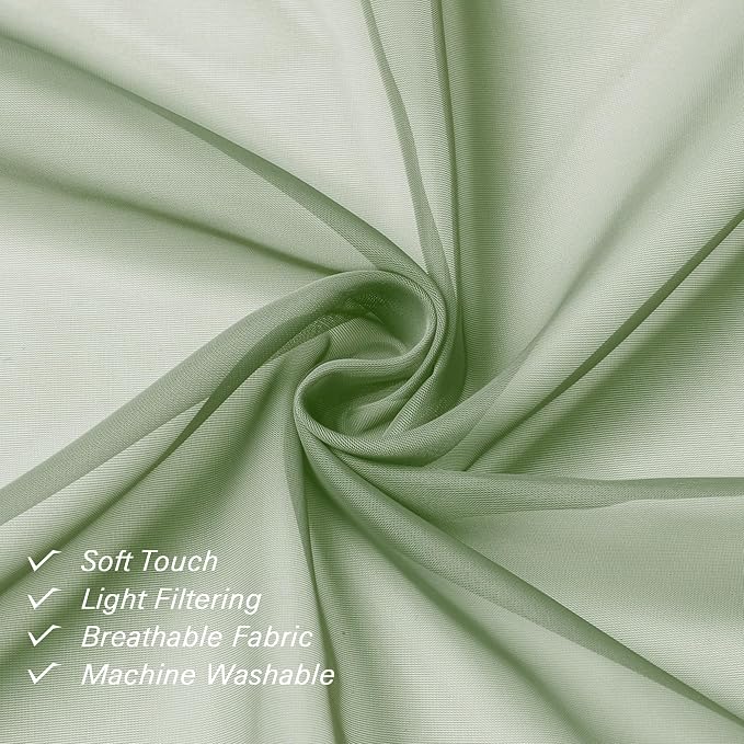 Sage Green Sheer Kitchen Curtains 36 Inch Length 2 Pieces, Solid Volie Small - Image 2