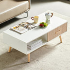 Coffee Table with Storage, Mid Century Boho Wood Center Table with Open Storage - Image 5