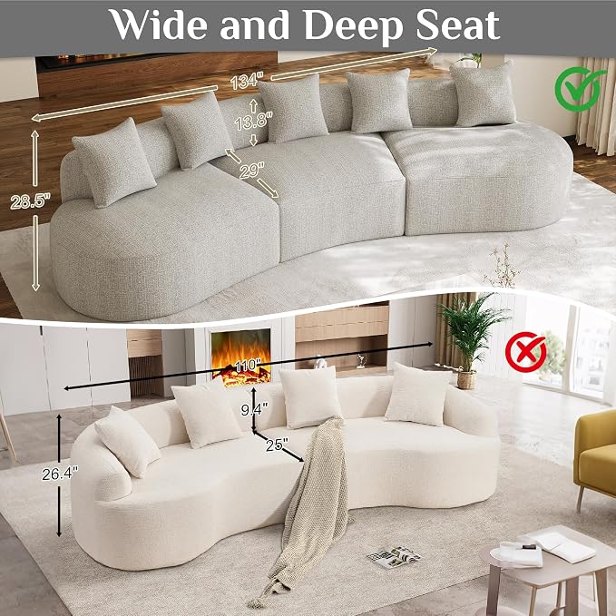 134" Oversized Sectional Sofa for Living Room, Modern Luxury Plush Chenille - Image 4