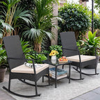 Greesum 3 Pieces Patio Furniture Set Outdoor Wicker Rocking Chairs - Image 2